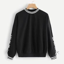 Shein Lace-up Striped Sweatshirt
