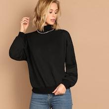 Shein Mock-neck Drop Shoulder Solid Sweatshirt