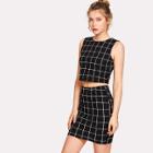 Shein Grid Crop Top And Skirt Co-ord