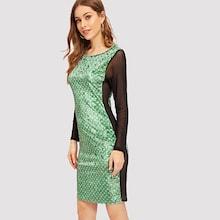 Shein Sheer Mesh Insert Polka Dot Velvet Dress