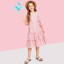 Shein Girls Lantern Sleeve Layered Ruffle Striped Dress