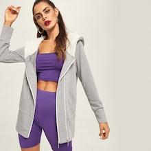 Shein Zipper Up Drawstring Hoodie Coat