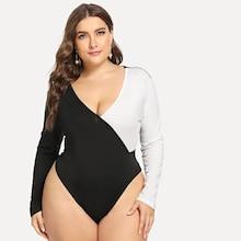 Shein Plus Color Block V Neck Bodysuit