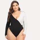 Shein Plus Color Block V Neck Bodysuit