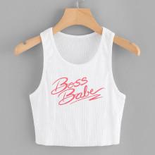 Shein Letter Print Ribbed Tank Top