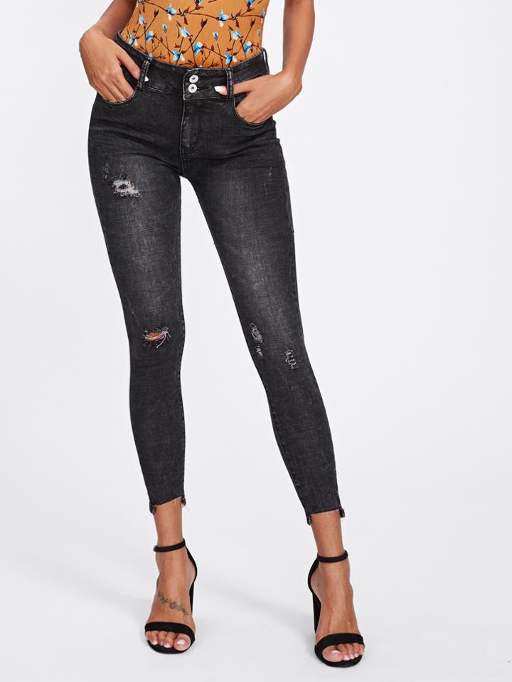 Shein Raw Cut Skinny Ankle Jeans