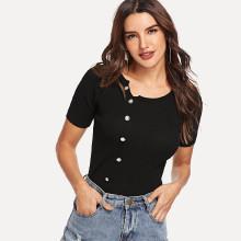 Shein Button Detail Ribbed T-shirt