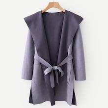 Shein Side Split Belted Hooded Coat