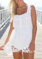 Rosewe Chiffon White Lace Patchwork Loose Romper