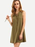 Shein Army Green Sleeveless Lace Up Vest Dress