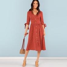 Shein Button Up Knot Polka Dot Dress