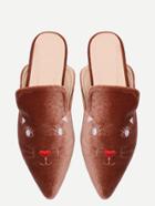 Shein Brown Cat Embroidery Point Toe Slippers