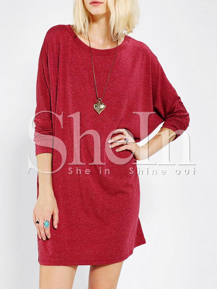 Shein Red Round Neck Casual Dress