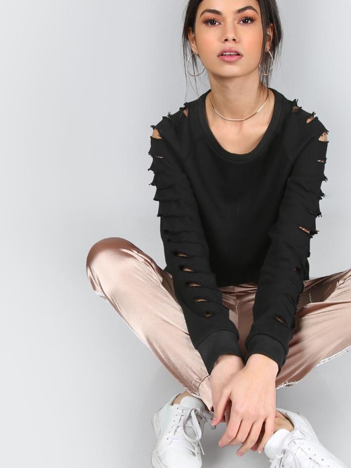 Shein Raglan Sleeve Ripped Sweatshirt