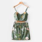 Shein Botanical Print Crop Cami Top With Skirt