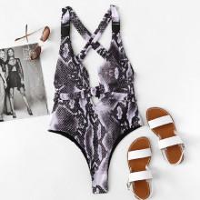 Shein Snake Print Criss Cross Swimsuit