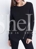Shein Black Long Sleeve Zipper Asymmetric Sweatshirt