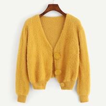 Shein Solid Button Up Fluffy Coat