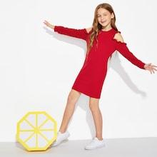 Shein Girls Open Shoulder Frill Detail Dress