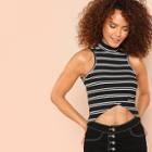 Shein Overlap Front Striped Rib Top