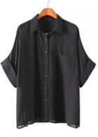 Rosewe Ol Style Button Fly Design Batwing Sleeve Black Shirts