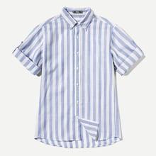 Shein Men Striped Print Rolled Up Shirt