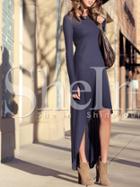 Shein Navy Uneven Long Sleeve Asymetric High Low Dress