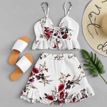 Shein Plus Ruffle Hem Floral Cami With Shorts