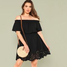 Shein Plus Laser Cut Scalloped Bardot Dress