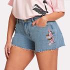 Shein Plus Flower Embroidery Raw Hem Shorts