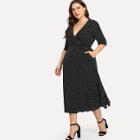 Shein Plus Polka Dot Print Ruffle Wrap Dress
