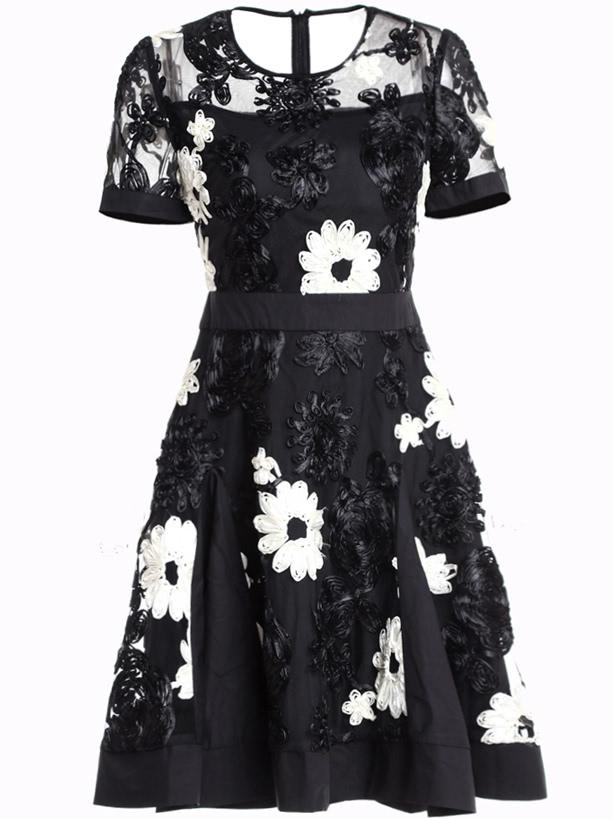 Shein Color Block Gauze Disc Flowers Dress