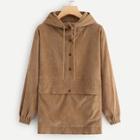 Shein Solid Half Button Hooded Corduroy Sweatshirt
