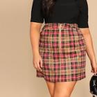 Shein Plus O-ring Zip Front Plaid Skirt