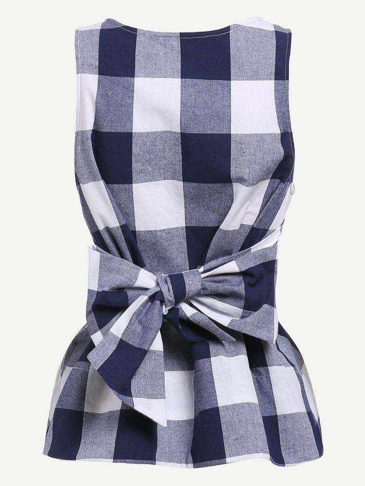 Shein Belted Checkered Shell Top