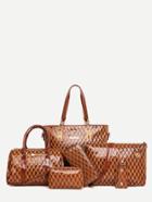 Shein Brown Embossed Pu 6 Pieces Tote Bag Set