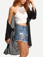 Shein Pom Pom Trimmed Sheer Cover-up Blouse