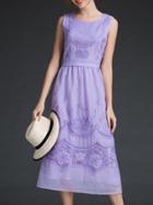 Shein Purple Crew Neck Embroidered A-line Dress