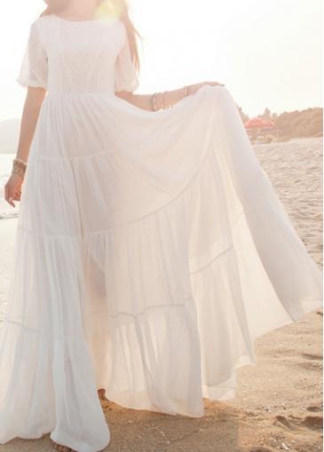Rosewe High Waist Lace Splicing White Maxi Dress