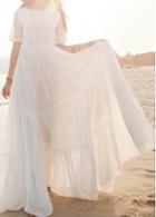 Rosewe High Waist Lace Splicing White Maxi Dress