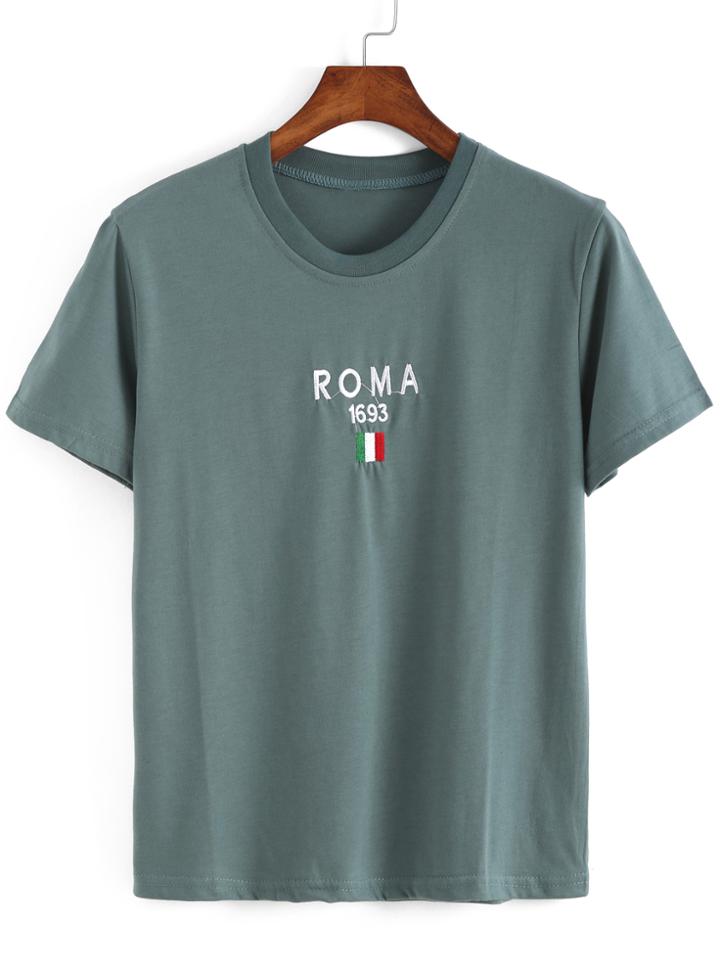 Shein Letter Print Green T-shirt