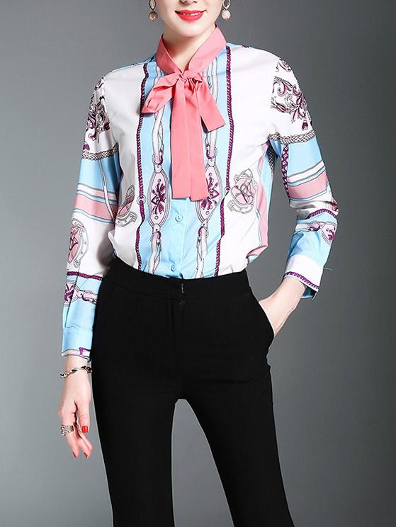 Shein Vintage Print Tie Neckline Shirt
