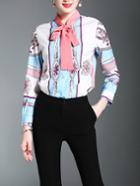 Shein Vintage Print Tie Neckline Shirt