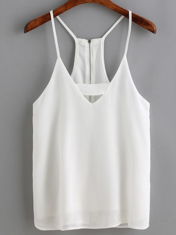 Shein White Spaghetti Strap Zipper Back Cami Top