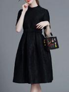 Shein Black Belted Jacquard A-line Dress