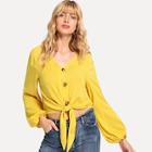 Shein Button Front Knot V-neck Top