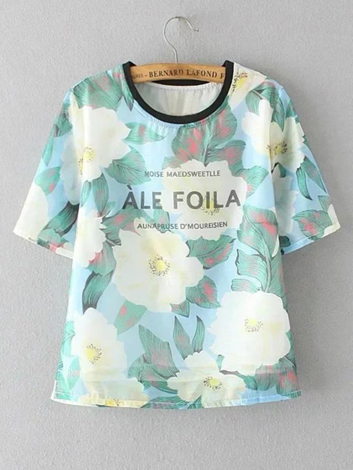 Shein Flower Print Short Sleeve Tee