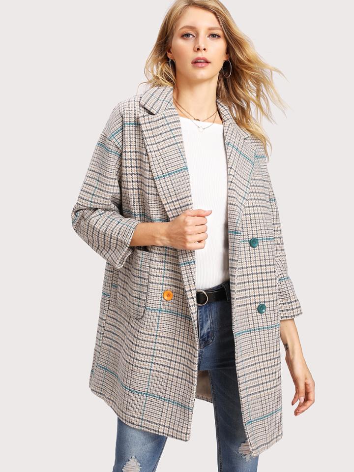 Shein Checkered Houndstooth Tweed Coat