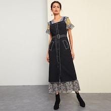 Shein Contrast Stitch Button Up Dress