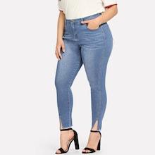 Shein Plus Bleach-dye Slit Raw Hem Jeans